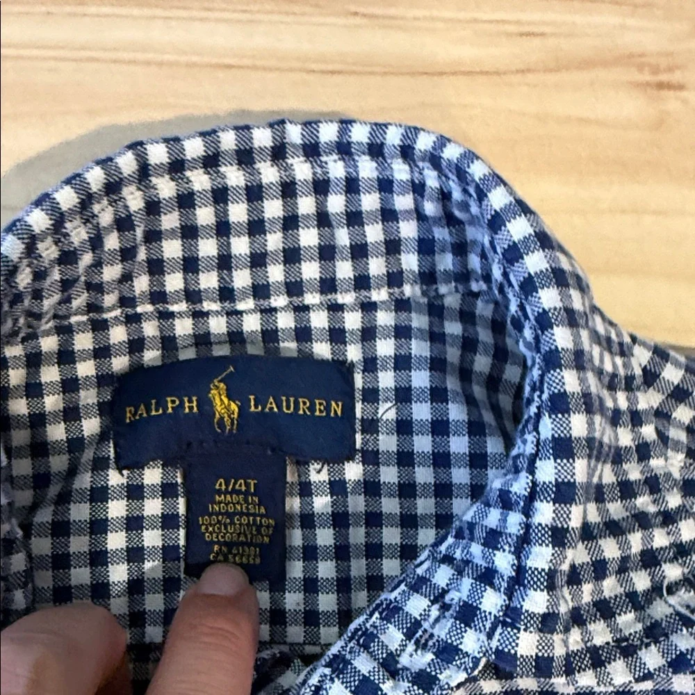 Ralph Lauren Navy and White Gingham Button-Down Shirt for Kids